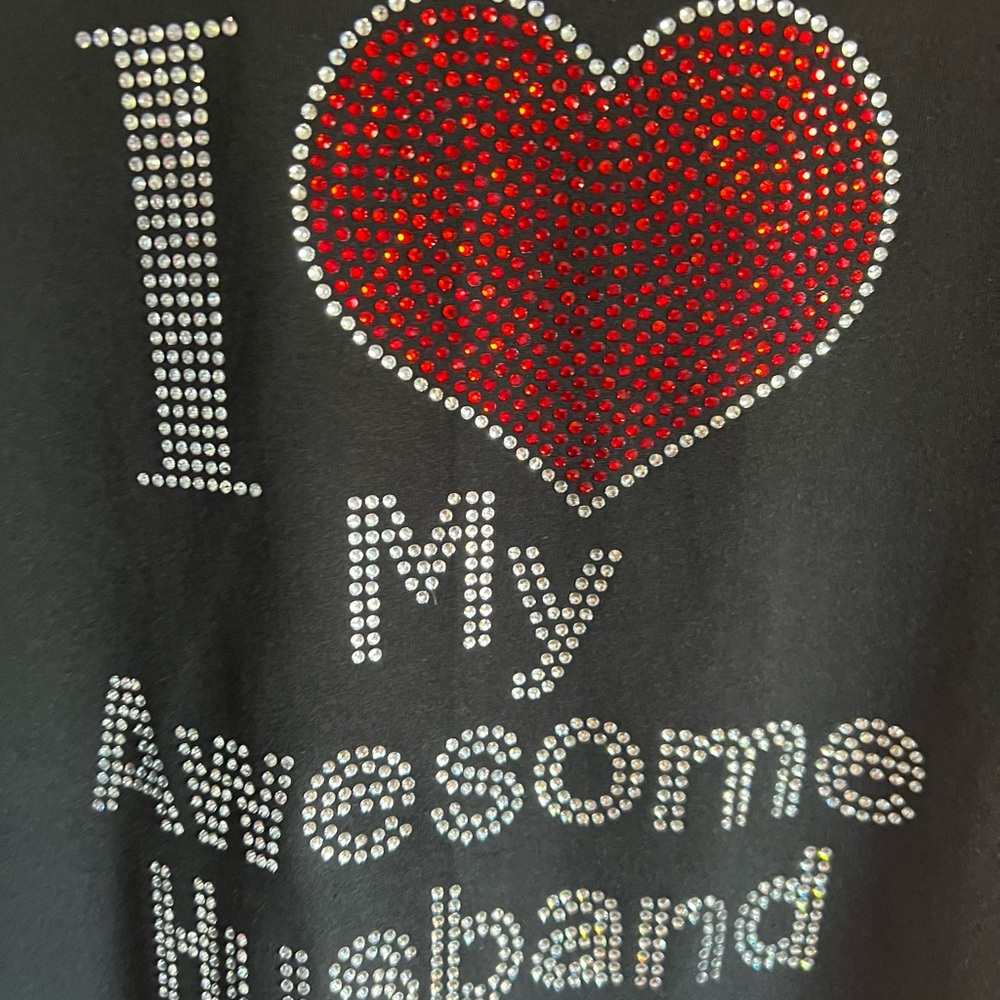 Black T-Shirt with Red and Silver Rhinestone Design